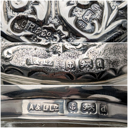 約 1903 年英國古董純銀帶蓋玻璃罐 3 件套